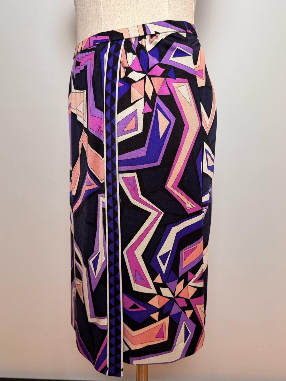 Emilio Pucci Vintage 100% Silk Geometric Print Skirt Size 10 - Picture 5 of 10